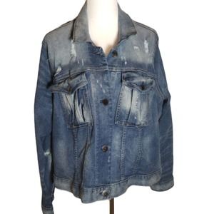 💸$14 Lane Bryant Distressed Detailed Denim Jacket women's Size 22 Plus